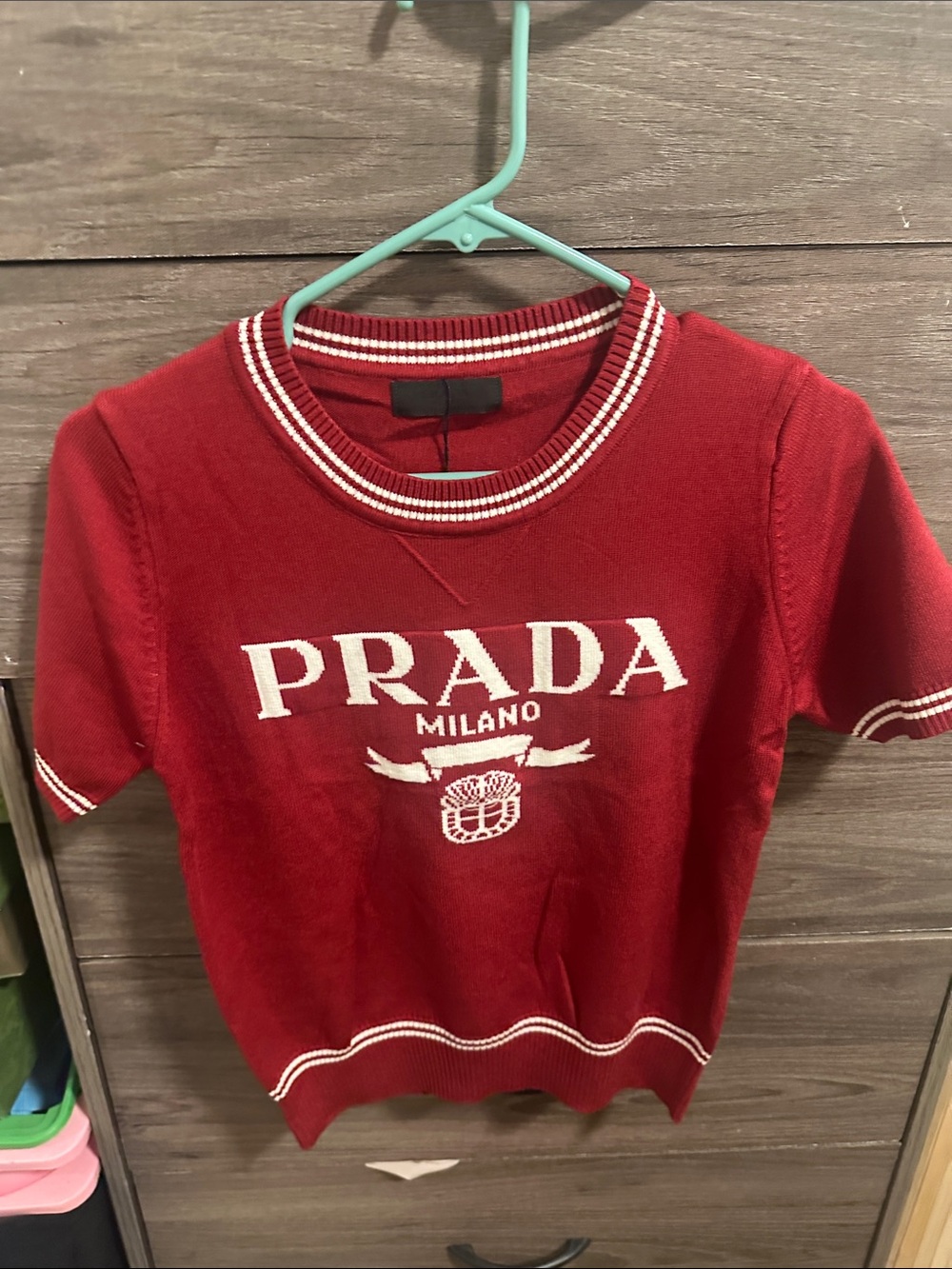 Red Short-Sleeve Milano Logo Knit Tee size S